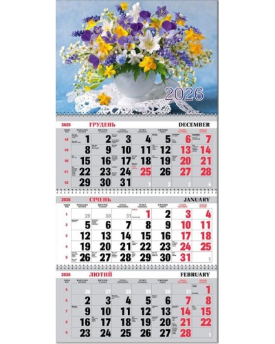 Календар квартальний «Букет» 30х21 см на 3 пружини