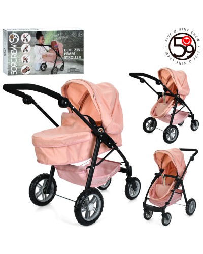 Коляска-трансформер для ляльки металева з люлькою-переноскою 52х23х11 см та кошиком, у коробці 58,5х33х14,5 см