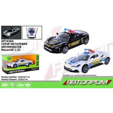 Машина металева 1:32 зі світлом, звуком та дверима що відкриваютться, на батарейці, в асортименті, у коробці 15х6,5х7 см, Автопром