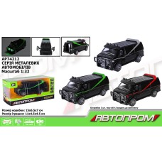 Машина металева 1:32 зі світлом, звуком та дверима що відкриваютться, на батарейці, в асортименті, у коробці 15х6,5х7 см, Автопром