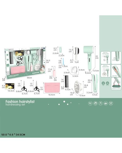 Набір перукаря зі світлом та звуком: фен, праска для волосся та інші аксесуари, на батарейці, у коробці 50х7х35 см