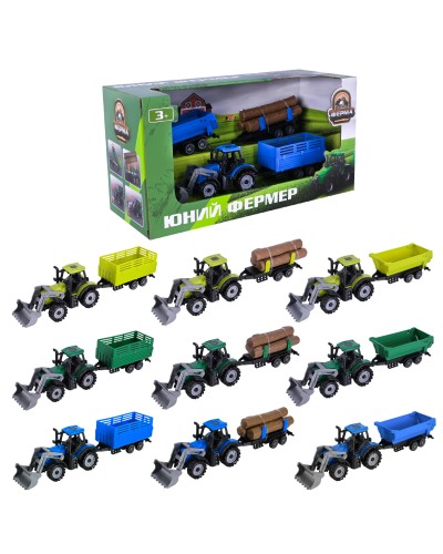 Трактор інерційний з причепом, в асортименті, у коробці 29х11,5х15 см