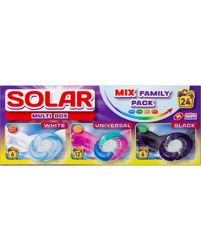 Капсули для прання «MULTI BOX» для білих, універсальних та темних речей, 24 шт., ТМ SOLAR