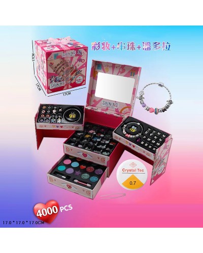 Набір для створення прикрас та дитячої косметики: аксесуари для волосся, палітра тіней, на акумуляторі, у коробці 17х17х17 см