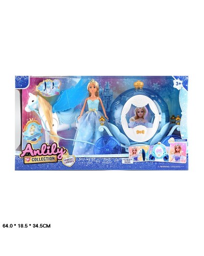 Карета дл яляльки з конячкою що ходить та принцесою 28 см, на батарейці, у коробці 64х18,5х35 см