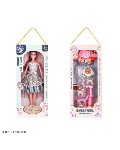 Лялька 30 см у стильній сукні з аксесуарами, у коробці 15х15х35 см