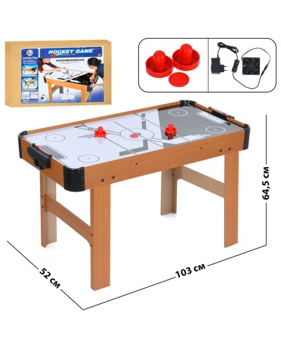 Настільна гра «Аерохокей» 103х52х64,5 см дерев'яна на ніжках, поле 100х49 см, 2 ручки, шайба, від мережі, у коробці 106х54,5х10,7 см