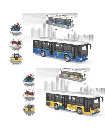 Автобус 20,5 см металевий інерційний зі світлом, звуком, дверима що відчиняються та гумовими колесами, на батарейці, в асортименті, у коробці 23х9,5х8 см