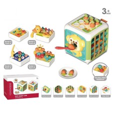 Бізікуб: гра «Нагодуй мавпу» та «Нагодуй пташку», геометрія, засувки, шестерні, риболовля, грань-гумки, рухомі деталі, у коробці 55х48х72 см