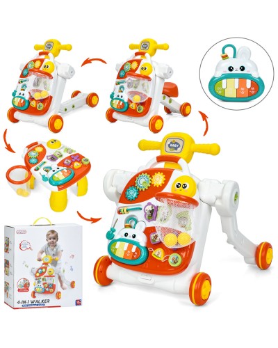 Ходунки-каталка 49х45х46 см 4 в 1:толокар, столик, музичне піаніно, шестерні, баскетбольне кільце, рухомі деталі