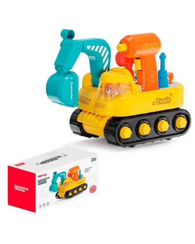 Конструктор «Екскаватор» 26 см на гвинтах з музикою, рухомими деталями та шуруповертом, на батарейці, в коробці 26,5х16х14 см