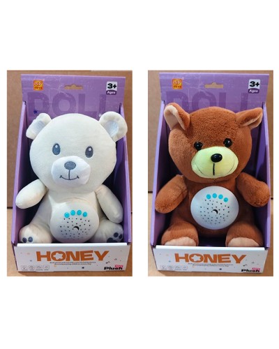 Нічник «Ведмедик» 22 см музичний з проектором зоряного неба, регулятором гучності, на батарейці, в асортименті, у коробці 18х29х16,5 см.