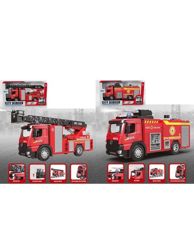 Пожежна машина 29,5 см інерційна зі звуком, світлом, рухомими та гумовими деталями, на батарейці, в асортименті, у коробці 29,5х21х11 см
