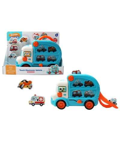 Трейлер 26 см музичний зі звуком, світлом, сортером та треком, на батарейці, у коробці 34,5х25х9,5 см