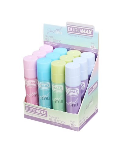 Клей-олівець «PASTEL» 10 г, в асортименті, ТМ Buromax