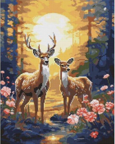 Набір з алмазною мозаїкою «Граціозні олені» з АВ стразами 40х50 см, ТМ Ідейка