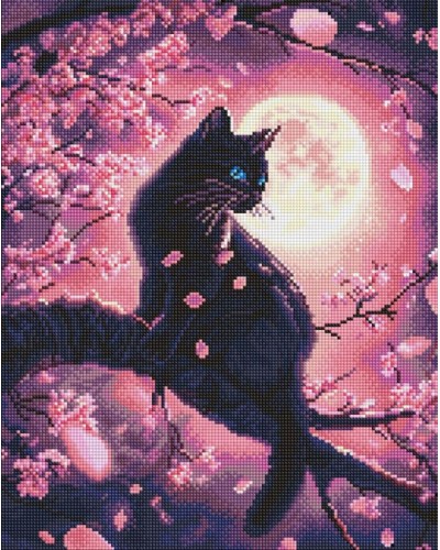 Набір з алмазною мозаїкою «Чарівний кіт серед сакури» 40х50 см, ТМ Ідейка