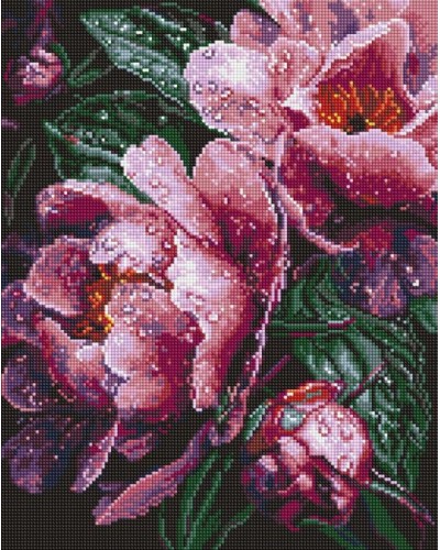 Набір з алмазною мозаїкою «Рожеві півонії під дощем» 40х50 см, ТМ Ідейка