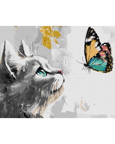 Картина за номерами «Мрійлива кішечка» 40х50 см з фарбами металік extra, ТМ Ідейка