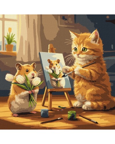 Картина за номерами «Кіт художник» 40х40 см, ТМ Ідейка
