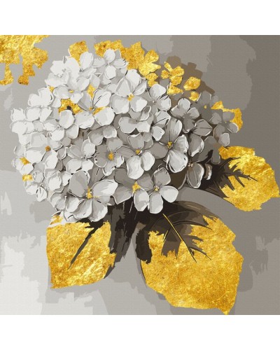 Картина за номерами «Золота гортензія» з позолотою 40х40 см, ТМ SANTI