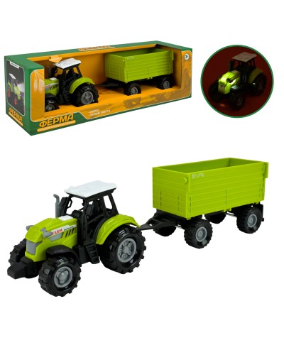 Трактор з причепом 25 см зі світлом та звуком, на батарейці, у коробці 29х8х8,5 см.