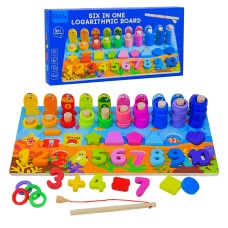 Навчальна панель 6 в 1 дерев`яна, у коробці 30х15 см