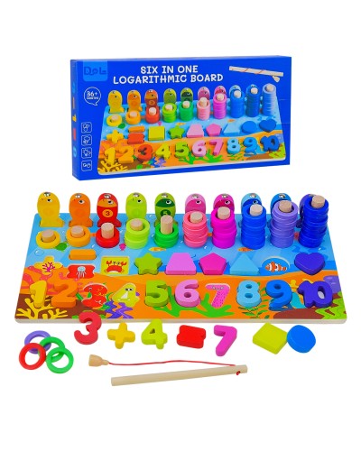 Навчальна панель 6 в 1 дерев`яна, у коробці 30х15 см