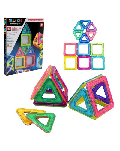 Конструктор маагнітний на 12 деталей, в асортименті, у коробці 21,3х2,2х28 см