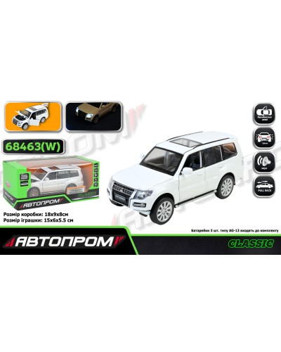 Машина «Mitsubishi Pajero 4WD» металева 1:33 зі світлом, звуком та дверима що відчиняютьсяі, на батарейці, у коробці 18х9х8 см, Автопром