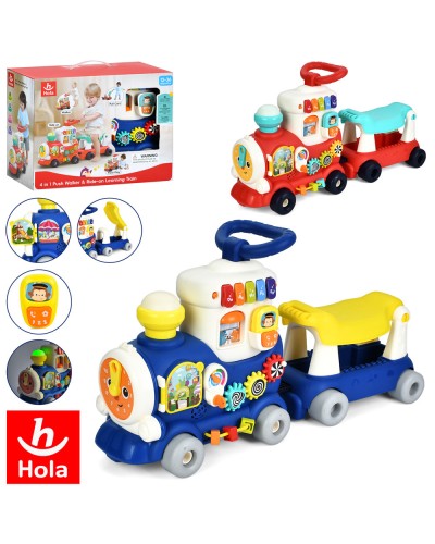 Каталка-ходунки «Поїзд» 4 в 1 музична зі світлом та звуком, шестернями, годинником-тріскачкою, з причепом, на батарейкаці, в асортименті, у коробці 48х39х23 см