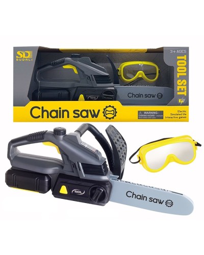 Бензопила 37 см зі звуком, світлом, рухомою стрічкою та захисна маска 12, 5см, на батарейці, у коробці 41х17,5х15,5 см.