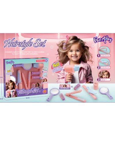 Набір перукаря: фен, 2 плойки, гребінець, дзеркало та 10 бігуді, у коробці 30х25х5,5 см