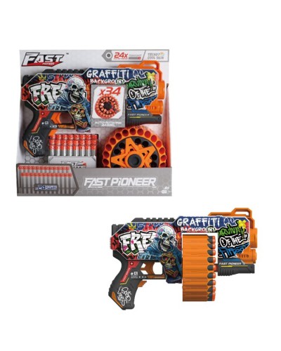 Іграшковий пістолет 31 см та м'які кулі, на батарейці, у коробці 33х31х7,5 см