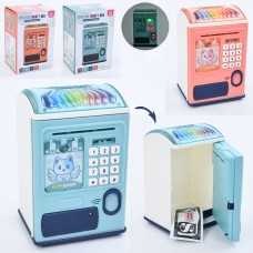 Скарбничка-сейф з кодом 20,5х13,5х11 см зі світлом та звуком, реагує на відбиток пальця, затягує купюри, на батарейці, в асортименті, у коробці 14,5х21х12,5 см.