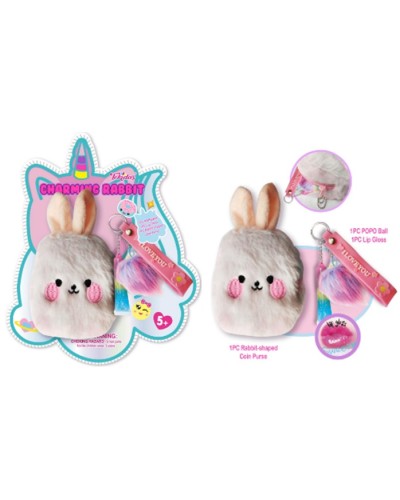 Дитяча косметика: блиск для губ, тіні, наліпки та стильна іграшка-брелок-гаманець, на планшетці 20х2х15 см