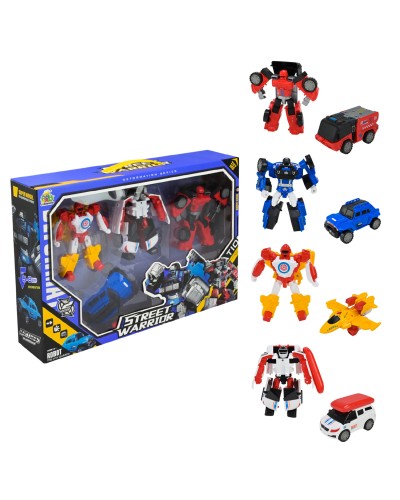 Набір з 4 роботів-трансформерів по 12 см кожен, у коробці 39,5х27х8 см