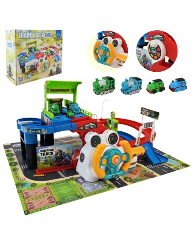 Паркінг зі звуком та 4 паровозики, на батарейці, у коробці 29,5х27х12,3 см