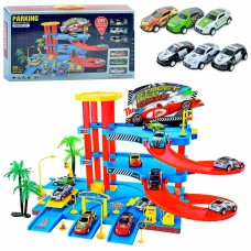 Гараж 3-поверховий на 38 деталей з 6 машинками та дорожніми знаками, в асортименті, у коробці 48,5х28х7 см