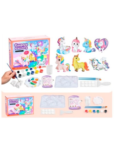 Набір для творчості «Єдиноріг»: розмальовка, формочки, гіпс, фарби, пензлик, палітра, у коробці 22х17х6 см