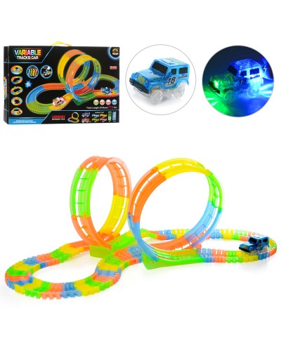 Трек 375 см на 135 деталей зі світлом та машинкю 9,5 см, на батарейці, у коробці 54х35х7 см