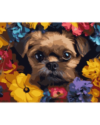 Картина за номерами «Щеня в квітах» 40х50 см, ТМ Strateg