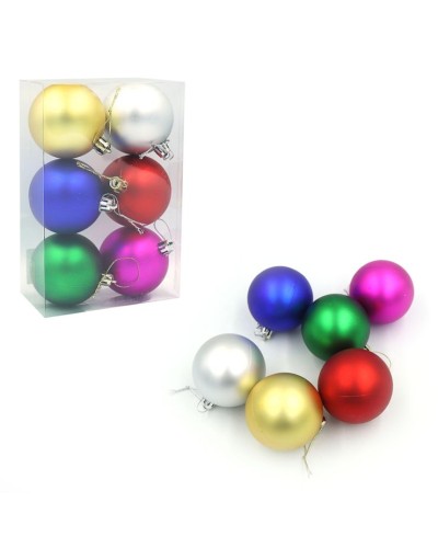 Набір ялинкових прикрас «Різнобарвні» з 6 куль по 6 см