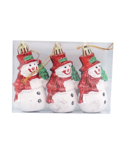 Набір ялинкових прикрас «Сніговик» з 3 елементів по 9 см