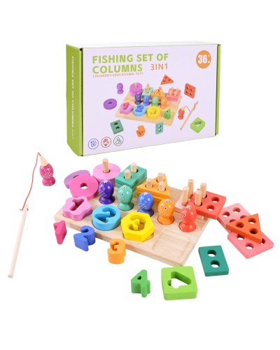 Піраміда-сортер дерев`яна з магнітною рибалкою та вкладишами, у коробці 24,5х15,5х6 см