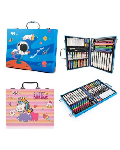 Набір художній у валізі на 53 предмети: фломастери, олівці, фарби, пастель, пензилки та інше, в асортименті, ТМ Leader