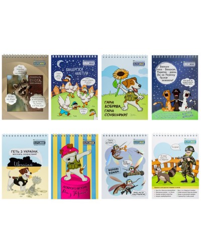 Блокнот «COMBAT ANIMALS» А5 на 48 аркушів у клітинку на спіралі зверху з картонною обкладинкою, в асортименті, TM Buromax