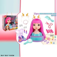 Манекен для зачісок з аксесуарами для волосся, тінями, помадою, дзеркальцем, у коробці 28х28х16,5 см