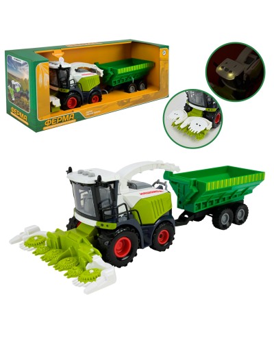 Комбайн з причепом, світлом та звуком, на батарейці, у коробці 40х13х14,5 см