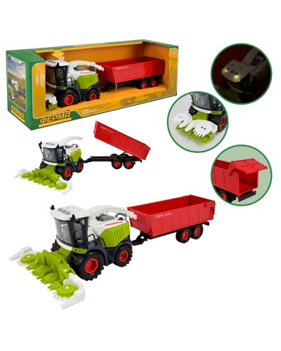 Комбайн з причепом, світлом та звуком, на батарейці, у коробці 43,5х13х14,5 см